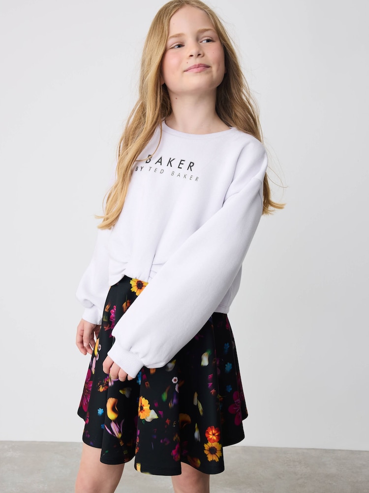 Baker by Ted Baker Purple Bow Sweat Top and Printed Scuba Skirt Set 2 Piece - Image 2 of 10 Baker by Ted Baker Purple Bow Sweat Top and Printed Scuba Skirt Set 2 Piece - Image 2 of 10