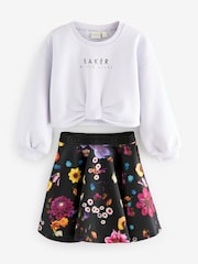 Baker by Ted Baker Purple Bow Sweat Top and Printed Scuba Skirt Set 2 Piece - Image 6 of 10