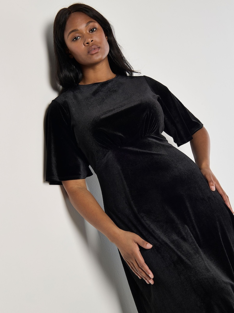 Apricot Black Velvet Flare Midi Dress - Image 2 of 5 Apricot Black Velvet Flare Midi Dress - Image 2 of 5