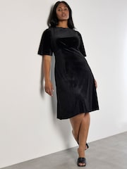 Apricot Black Velvet Flare Midi Dress - Image 3 of 5
