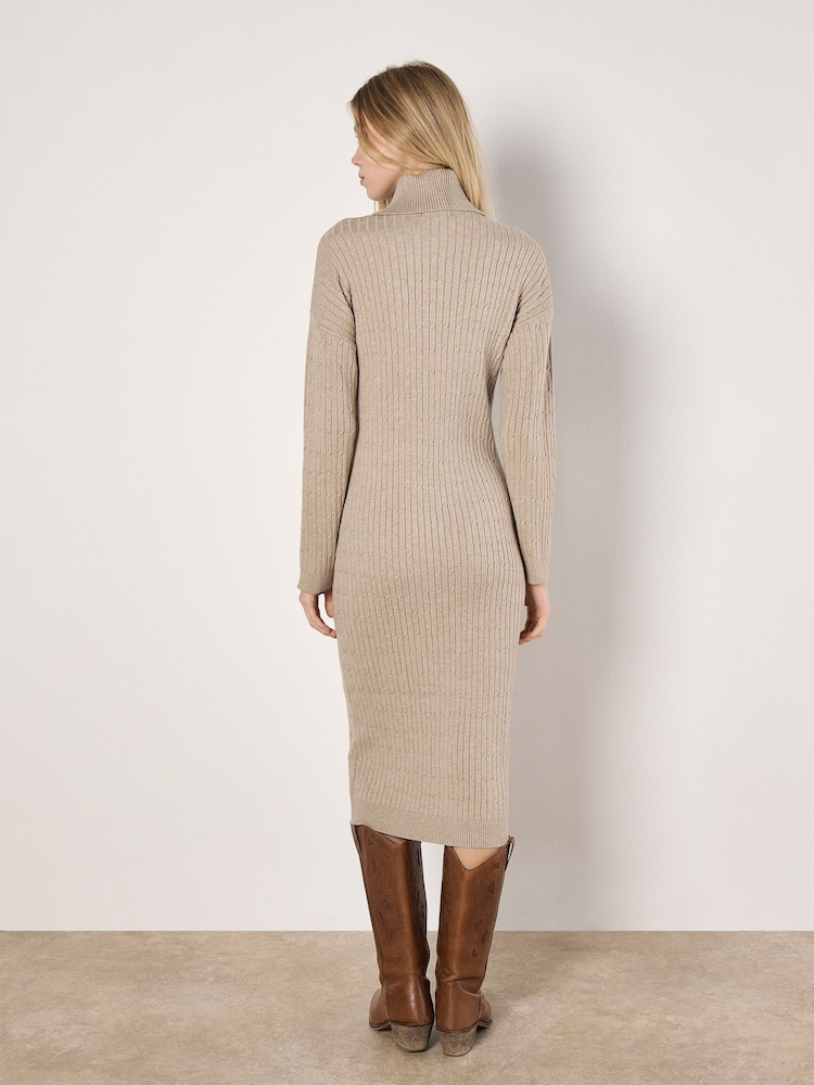 Apricot Natural Fine Gauge Roll Neck Midi Dress - Image 5 of 5
