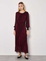 Apricot Red Spot Twist Long Sleeve Midaxi Dress - Image 1 of 3