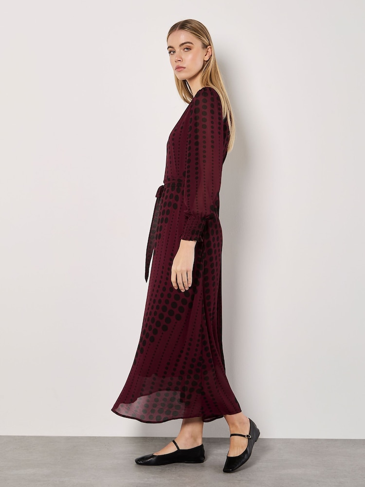 Apricot Red Spot Twist Long Sleeve Midaxi Dress - Image 2 of 3