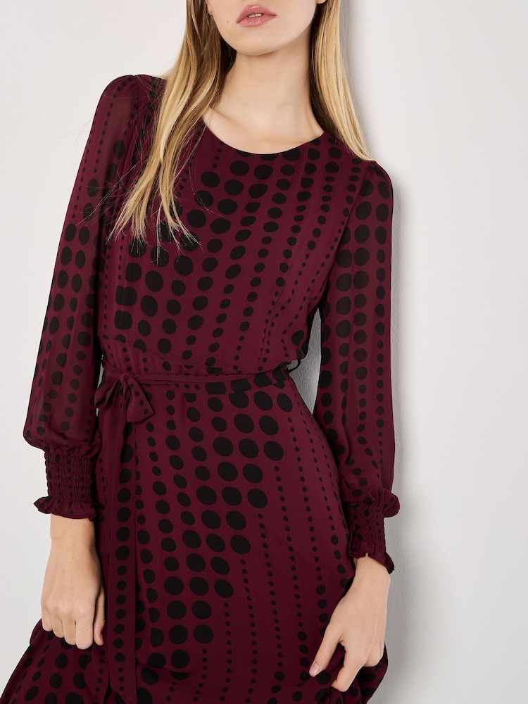 Apricot Red Spot Twist Long Sleeve Midaxi Dress - Image 3 of 3