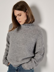 Apricot Grey Oversized Mock Neck Chunky Jumper - Image 1 of 5