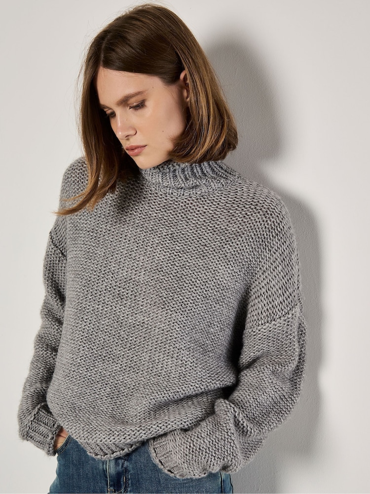 Apricot Grey Oversized Mock Neck Chunky Jumper - Image 1 of 5