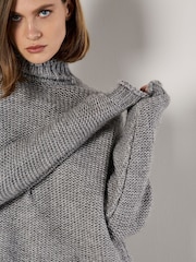 Apricot Grey Oversized Mock Neck Chunky Jumper - Image 2 of 5
