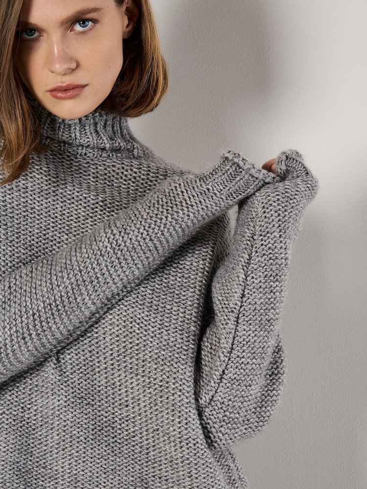 Apricot Grey Oversized Mock Neck Chunky Jumper - Image 2 of 5