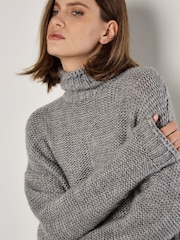 Apricot Grey Oversized Mock Neck Chunky Jumper - Image 3 of 5