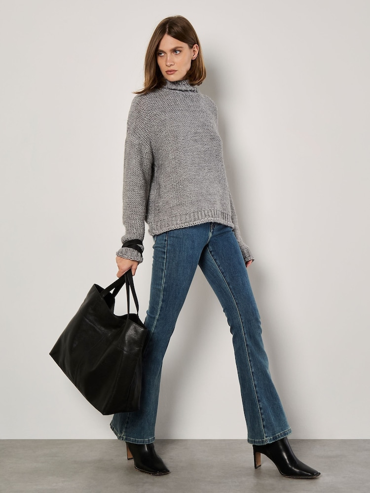 Apricot Grey Oversized Mock Neck Chunky Jumper - Image 5 of 5