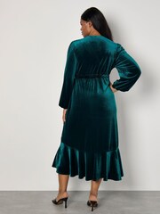 Apricot Green Velvet Faux Faur Wrap Billow Sleeves Dress - Image 4 of 5