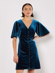 Apricot Green Angel Sleeve Velvet Dress - Image 1 of 4