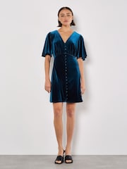 Apricot Green Angel Sleeve Velvet Dress - Image 2 of 4