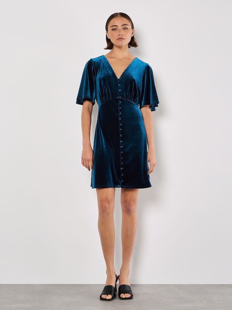 Apricot Green Angel Sleeve Velvet Dress - Image 2 of 4