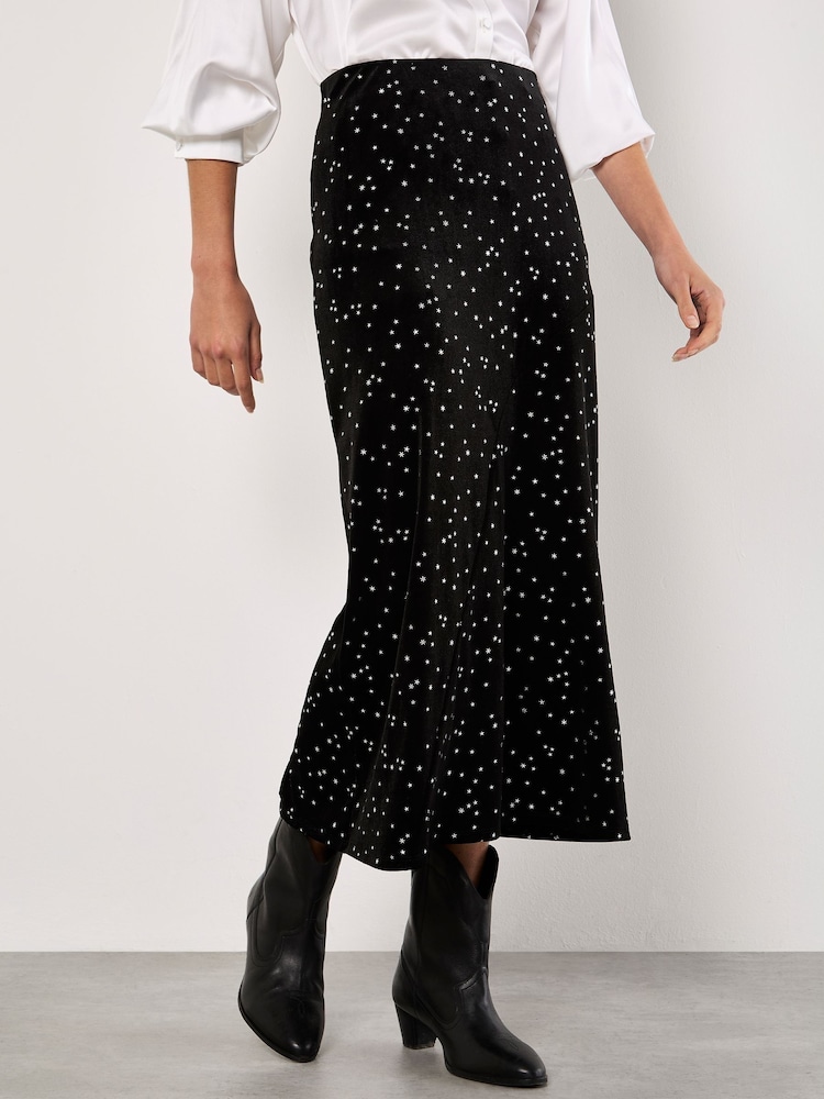 Apricot Black Star Velvet Midi Skirt - Image 2 of 4