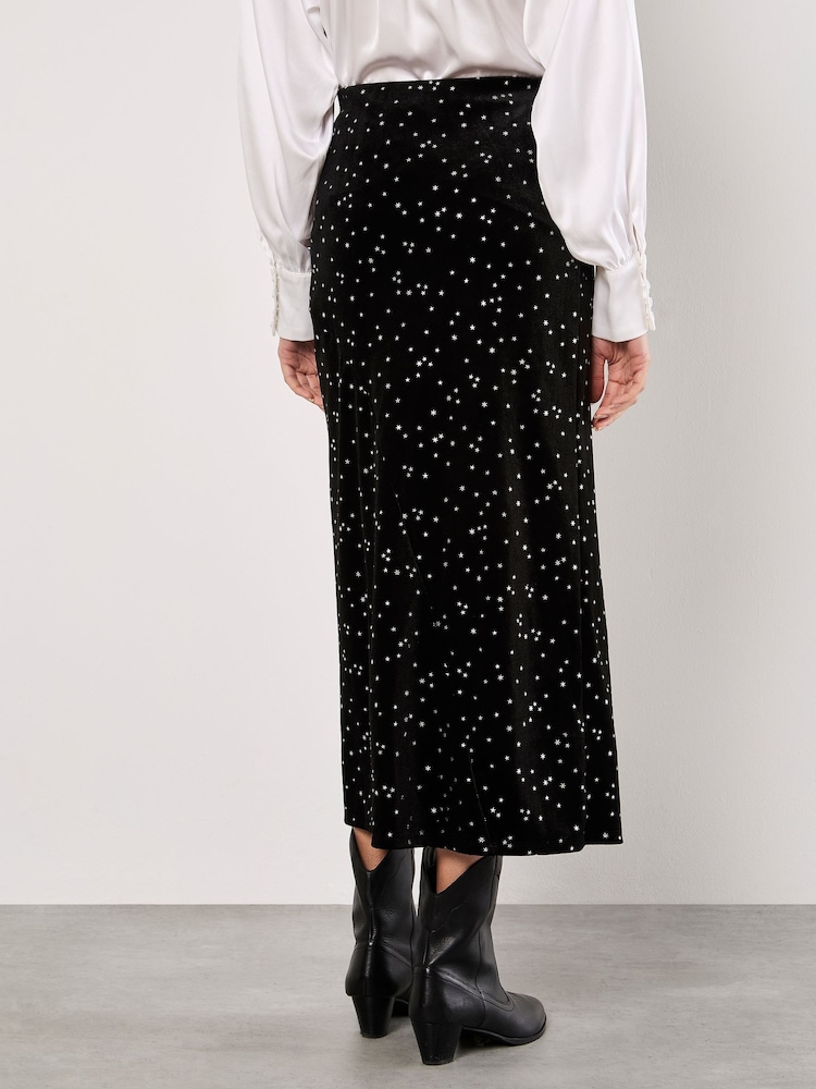 Apricot Black Star Velvet Midi Skirt - Image 4 of 4