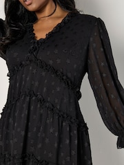 Apricot Black Star Jacquard Ruffle Dress - Image 3 of 5