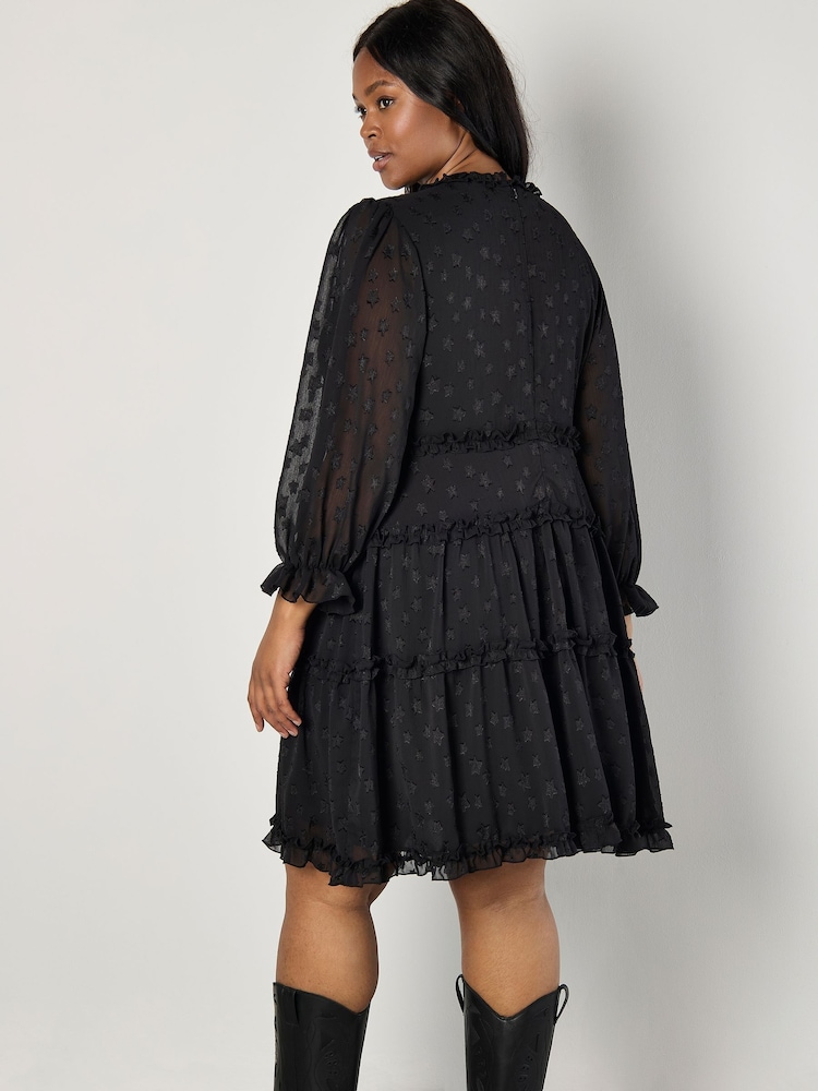 Apricot Black Star Jacquard Ruffle Dress - Image 5 of 5
