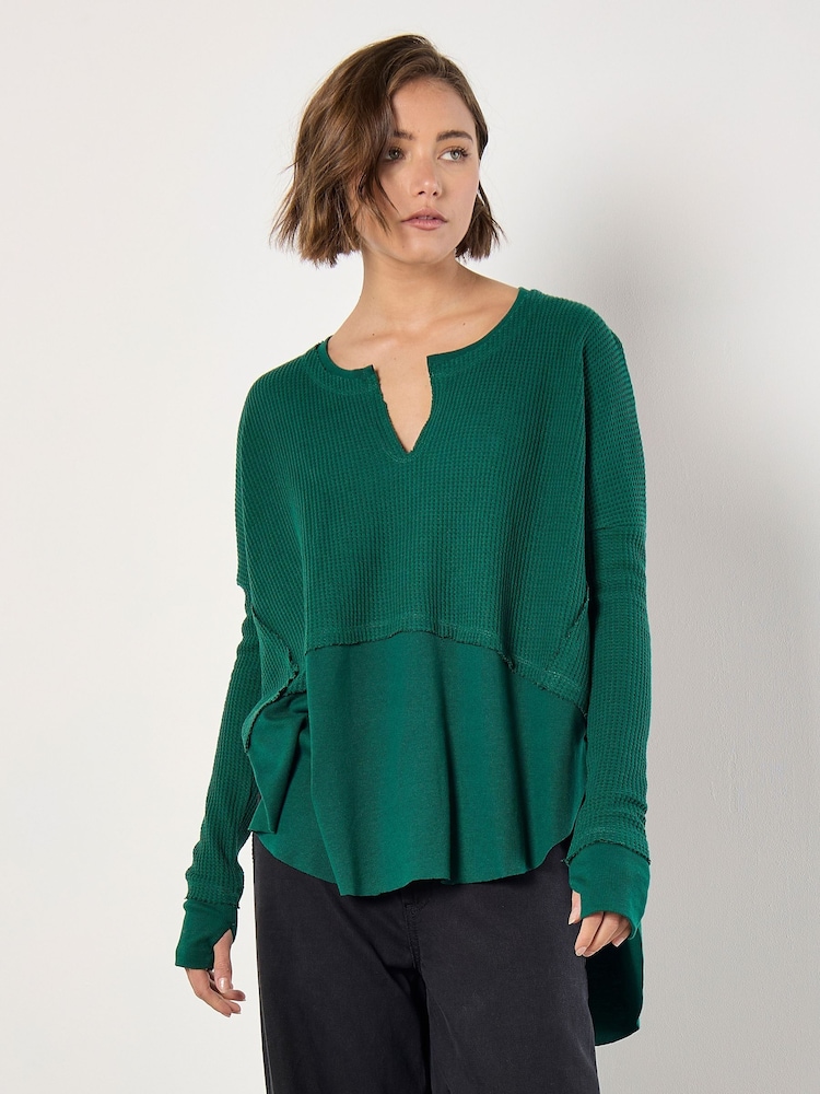 Apricot Green Waffle Notch Rib Underlay Jumper - Image 2 of 4