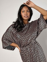 Apricot Brown Metallic Chevron Cape Sleeve Dress - Image 4 of 5
