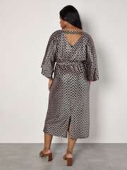 Apricot Brown Metallic Chevron Cape Sleeve Dress - Image 5 of 5