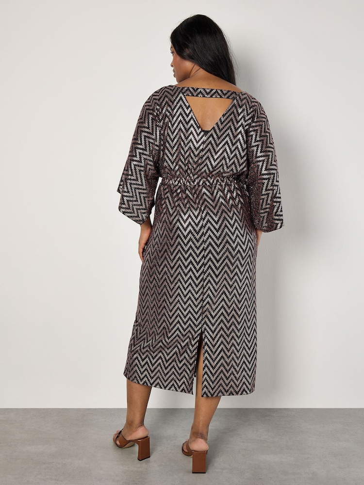 Apricot Brown Metallic Chevron Cape Sleeve Dress - Image 5 of 5