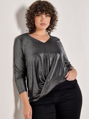 Apricot Grey Foil Shimmer Long Sleeves Top - Image 1 of 4