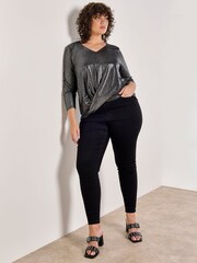 Apricot Grey Foil Shimmer Long Sleeves Top - Image 2 of 4