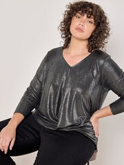 Apricot Grey Foil Shimmer Long Sleeves Top - Image 3 of 4