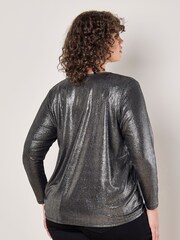 Apricot Grey Foil Shimmer Long Sleeves Top - Image 4 of 4