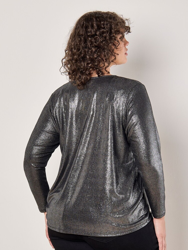 Apricot Grey Foil Shimmer Long Sleeves Top - Image 4 of 4