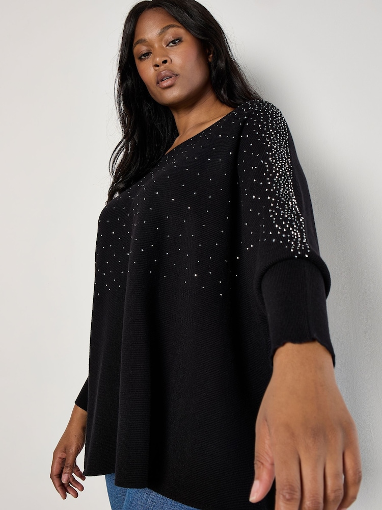 Apricot Black Embellished Knit Batwing Jumper - Image 1 of 5