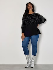 Apricot Black Embellished Knit Batwing Jumper - Image 3 of 5