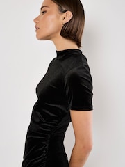 Apricot Black Velvet High Neck Ruched Mini Dress - Image 3 of 4