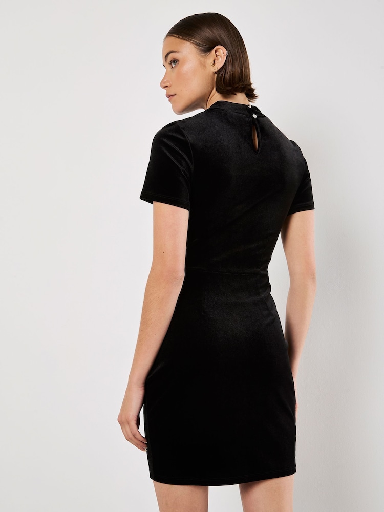 Apricot Black Velvet High Neck Ruched Mini Dress - Image 4 of 4 Apricot Black Velvet High Neck Ruched Mini Dress - Image 4 of 4