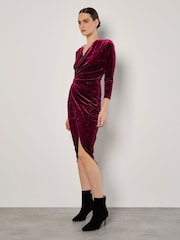 Apricot Red Glitter Velvet Ruched Midi Dress - Image 2 of 5