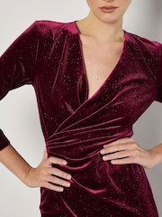 Apricot Red Glitter Velvet Ruched Midi Dress - Image 3 of 5