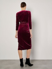 Apricot Red Glitter Velvet Ruched Midi Dress - Image 4 of 5