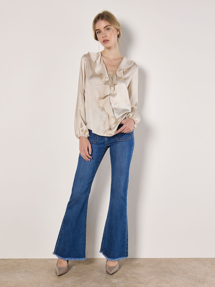 Apricot Cream Ruffle Front Textured Blouse - Image 1 of 4 Apricot Cream Ruffle Front Textured Blouse - Image 1 of 4
