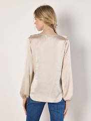 Apricot Cream Ruffle Front Textured Blouse - Image 2 of 4