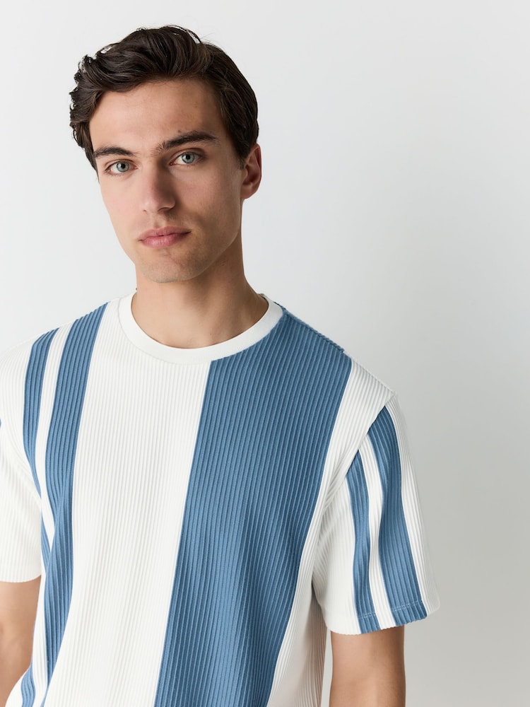 Blue Smart Vertical Stripe T-Shirt - Image 1 of 7 Blue Smart Vertical Stripe T-Shirt - Image 1 of 7