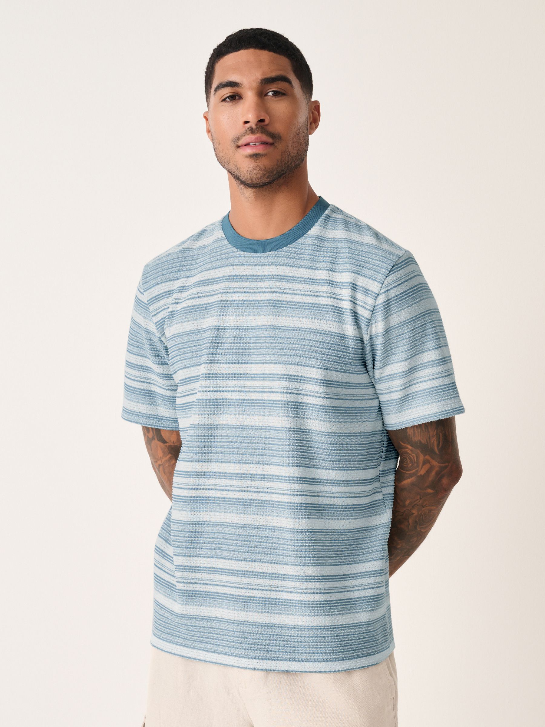 トップス Stripe Over Size Shirt - Light Blue AM7881s4.jpg
