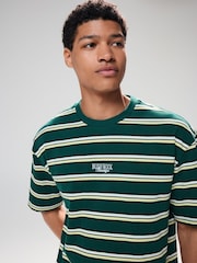 Verde - Camiseta listrada listrada, pesada, 100% algodão - Imagem 1 de 8