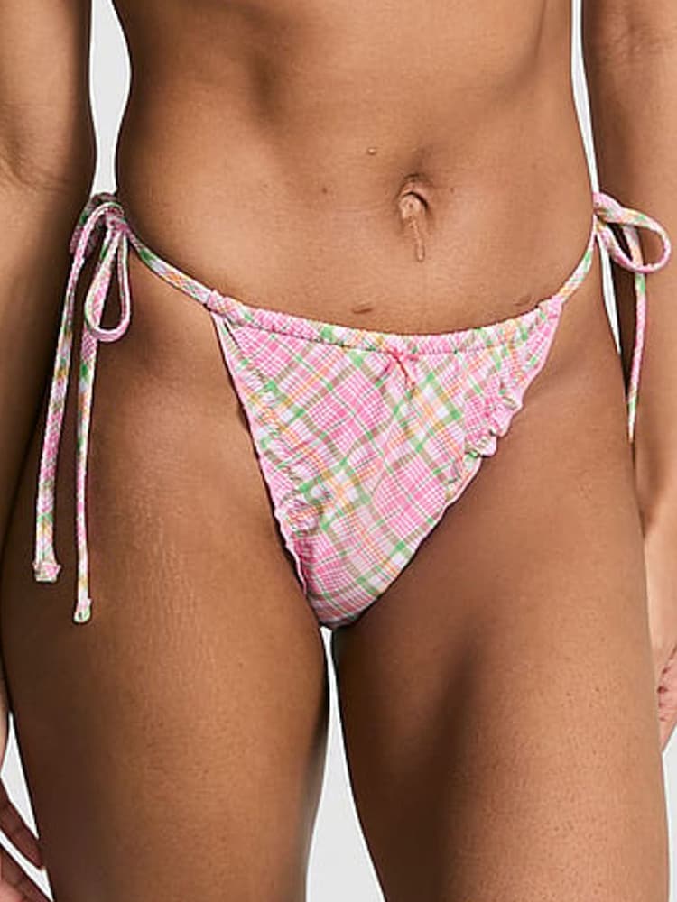 Victoria's Secret PINK Strawberry Plaid Pink Brazilian Bikini Bottoms - Image 1 of 3