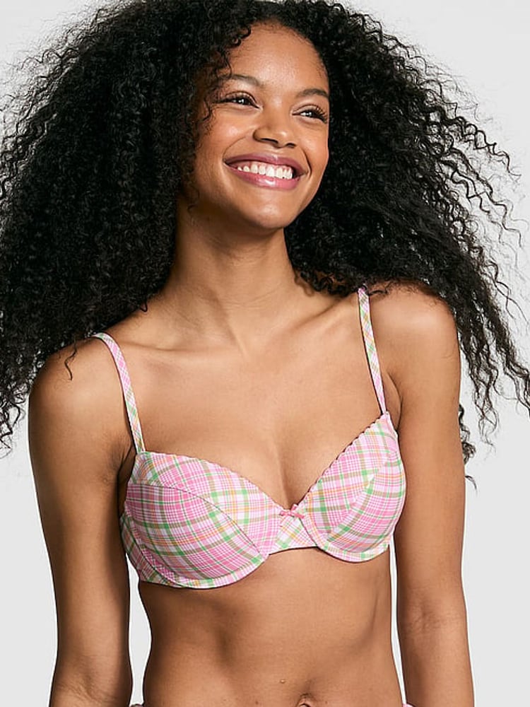 Victoria's Secret PINK Strawberry Plaid Pink Ryder Push Up Bikini Top - Image 1 of 4