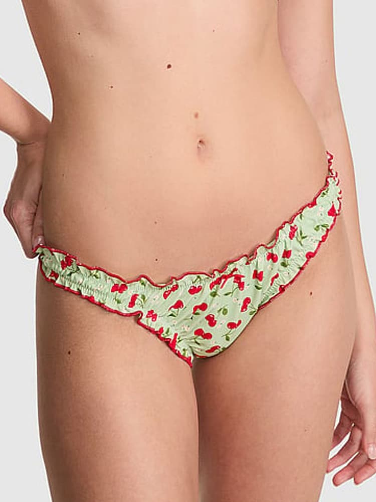 Victoria's Secret PINK Cherry Hearts Green Hudson Cheeky Bikini Bottoms - Image 1 of 4