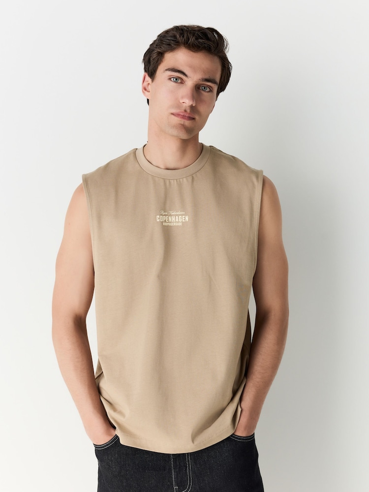Stone Graphic Heavyweight Cut Off 100% Cotton Vest - Image 1 of 8