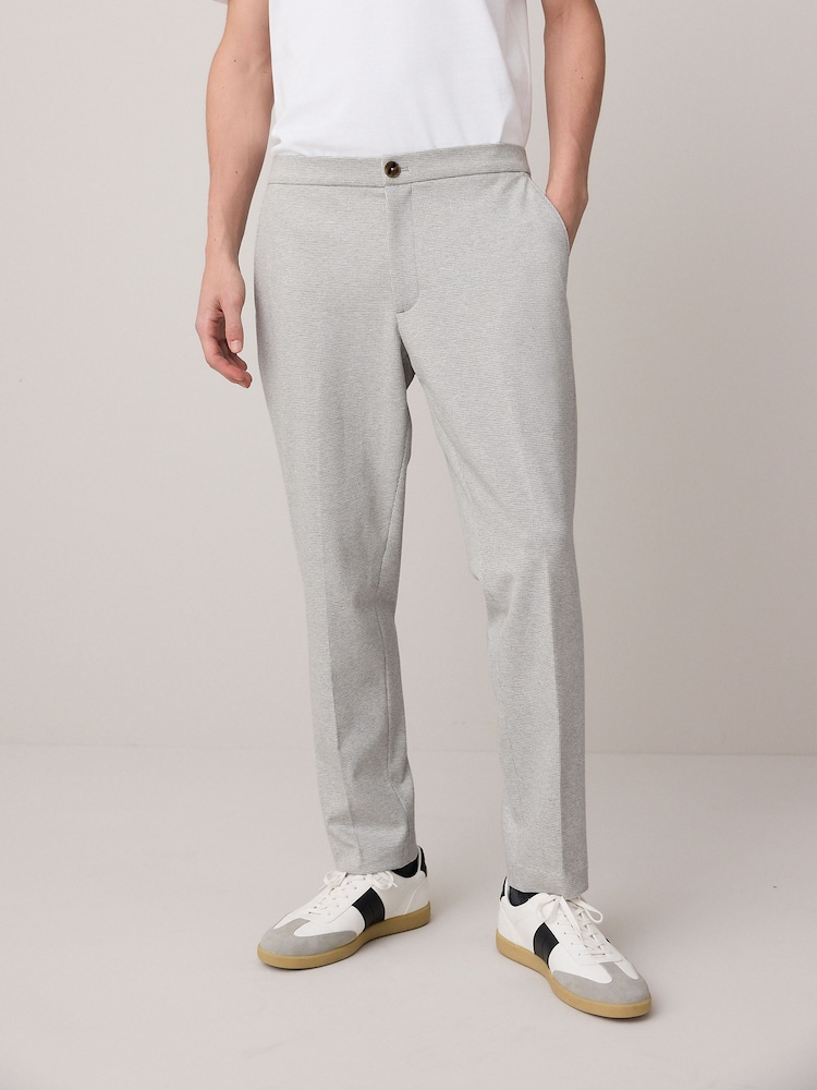 Grey Dogtooth Cotton Blend Smart Jersey Joggers - Image 1 of 9