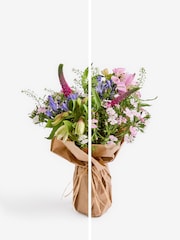 Pink Alstroemeria Fresh Flower Bouquet With Wrapped Glass Vase - Image 3 of 4