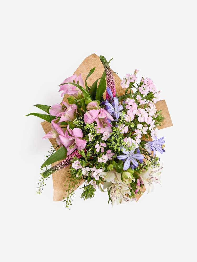 Pink Alstroemeria Fresh Flower Bouquet With Wrapped Glass Vase - Image 4 of 4